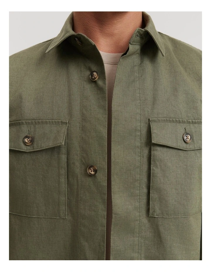 Linen Overshirt in Sage