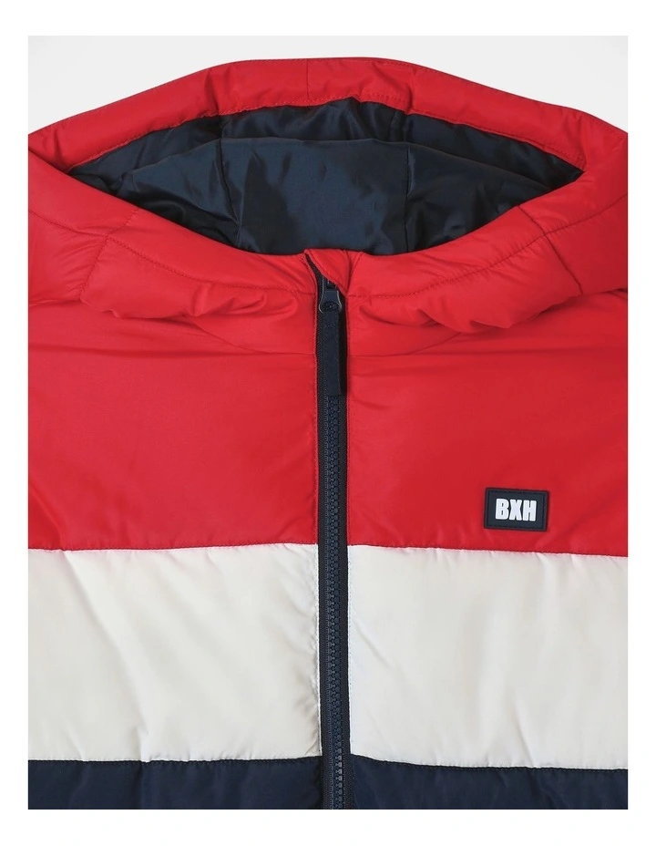 Recycled Puffer Jacket With Hood in Red