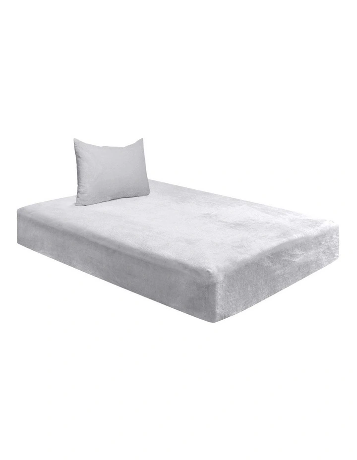 Single Size Fitted Bed Sheet Set Pillowcase in Silver