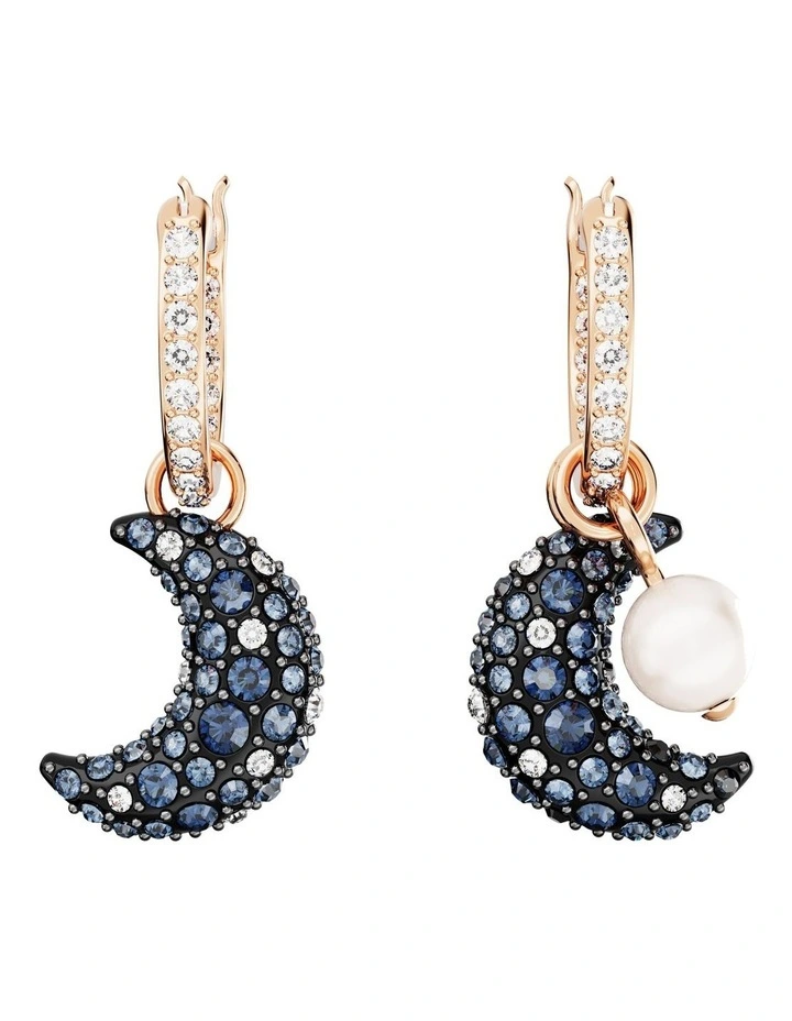Luna Drop Asymmetrical Design Moon Rose Gold-Tone Plated Earrings in Multi