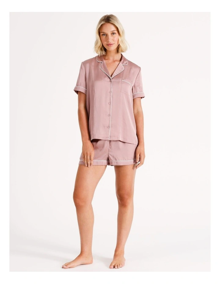 Luxe Satin Hammered Short Sleeve Pyjama Set in Woodrose