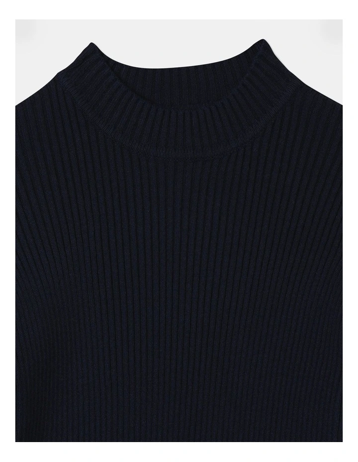 Knitted Rib Top in Navy
