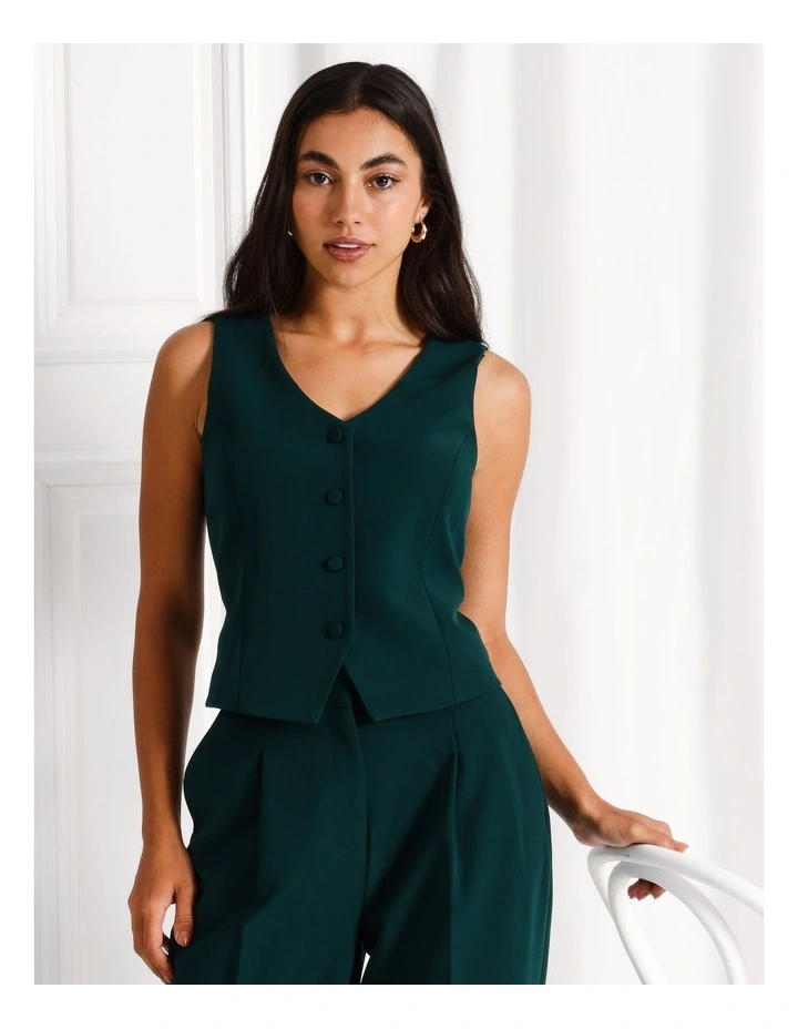 Recycled Blend Waist Coat in Dark Green