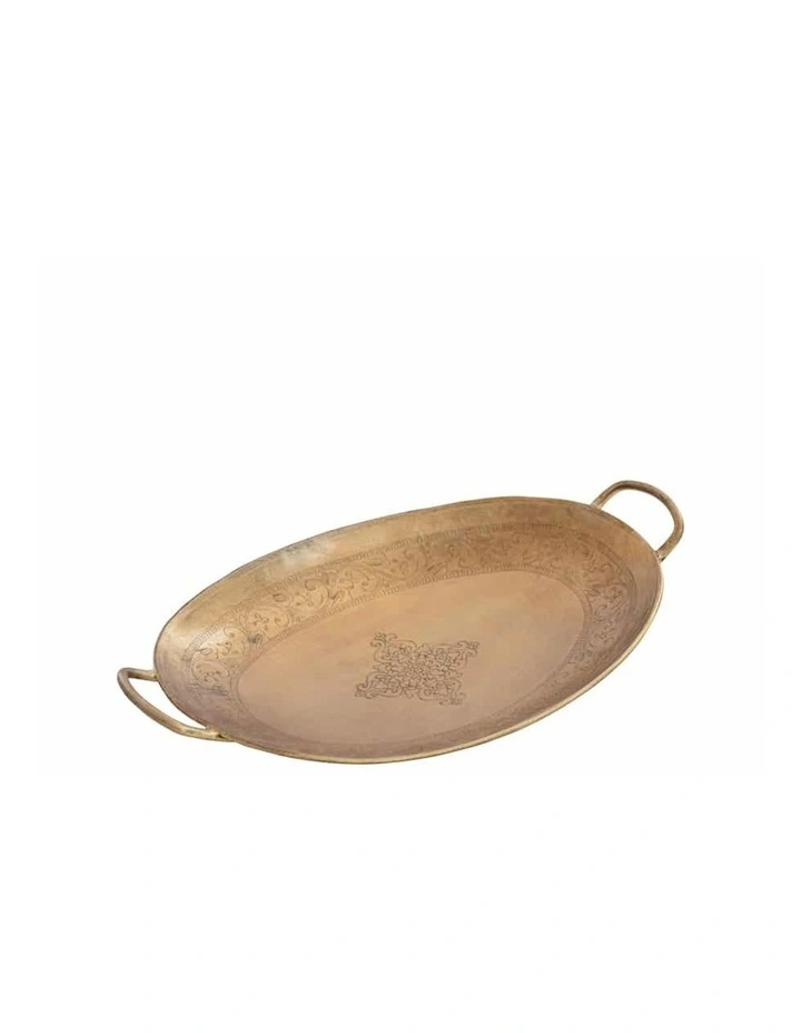 Oval Etched Tray in Antique Gold