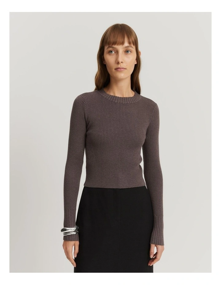Organically Grown Cotton Blend Crop Rib Knit in Truffle Marle