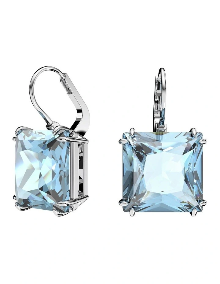 Millenia Drop Earrings Square Cut Rhodium Plated in Blue