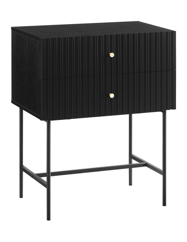 Arden Fluted 2-Drawer Bedside Table Night Stand in Black