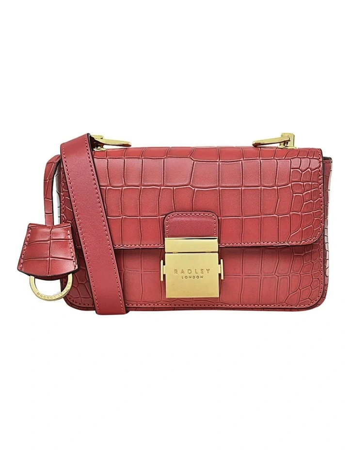 Hanley Close Faux Croc Mini Flapover Crossbody Bag in Pink