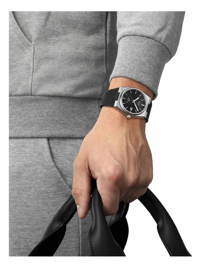 PRX Powermatic 80 T1374071705100 Watch in Black/Black Rubber