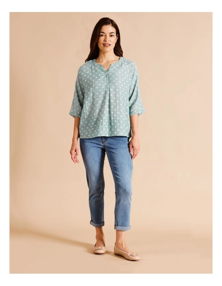 Organic Cotton Spliced Front Long Sleeve Shirt Cedar in Pine/White Spot