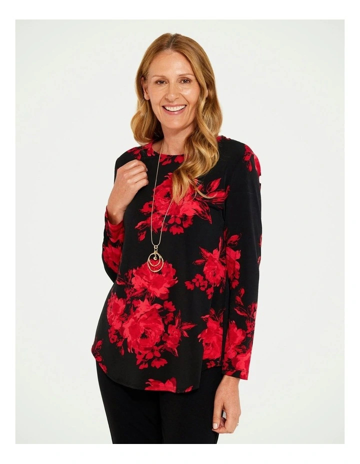 Danni Print Pleat Back Long Sleeve Top in Multi