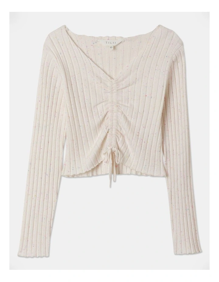 Long Sleeve Ruched Rib Top in Vanilla