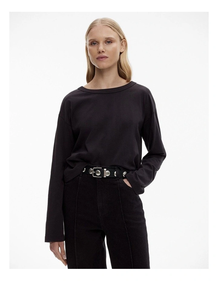 Cotton Drop Shoulder Top in Black