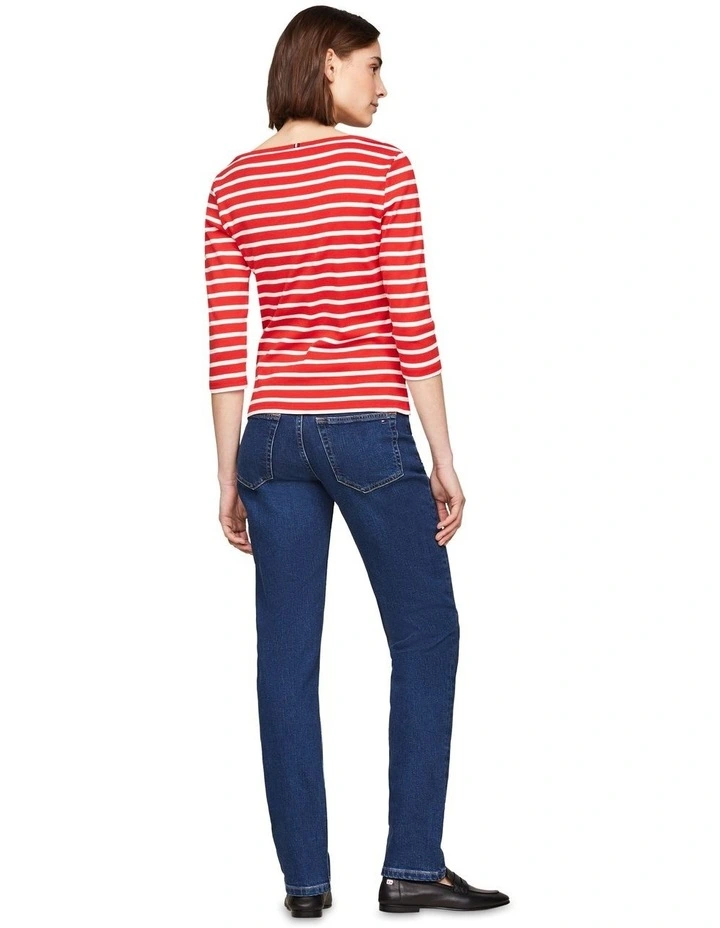 Three-Quarter Sleeve Boat Neck T-shirt in Red