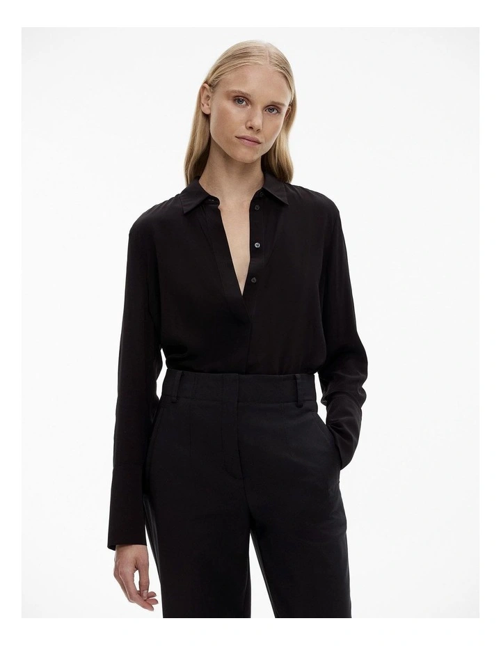 Longline Drape Shirt in Black