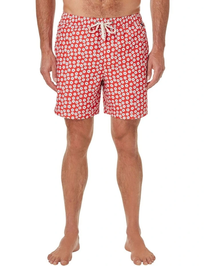 Geo Floral Shorts in Washed Red