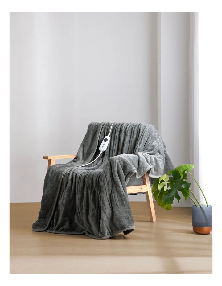 Coral Fleece Electric Heated Throw Blanket in Silver