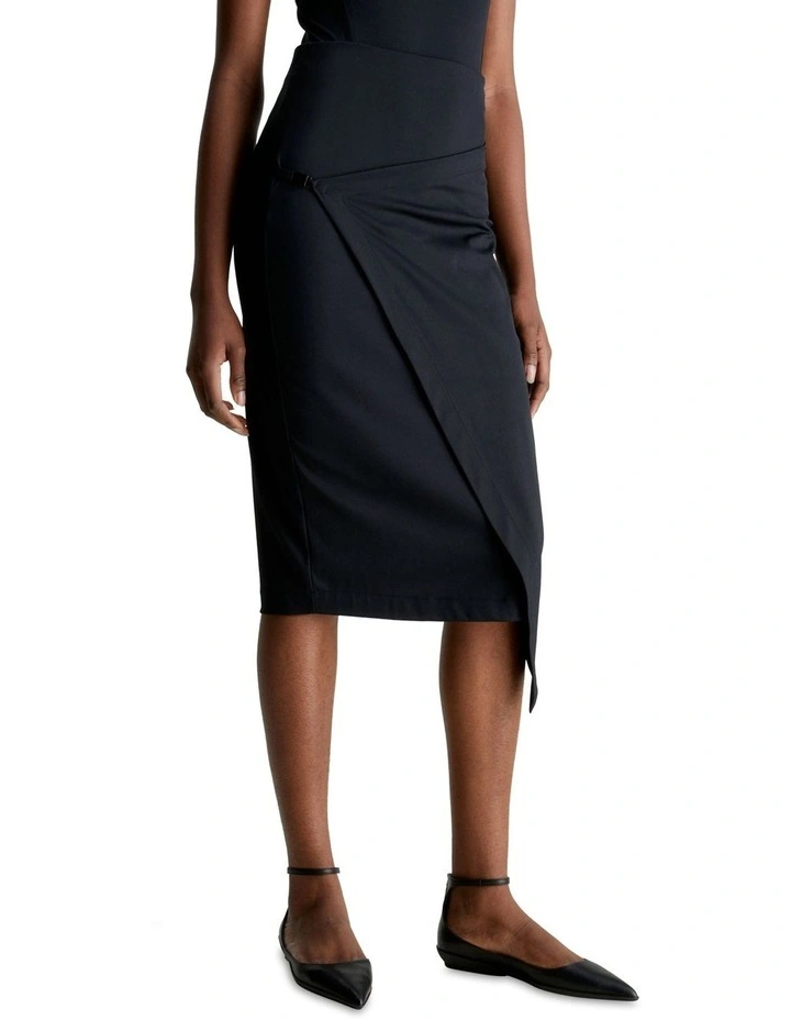 Stretch Jersey Midi Skirt in Black