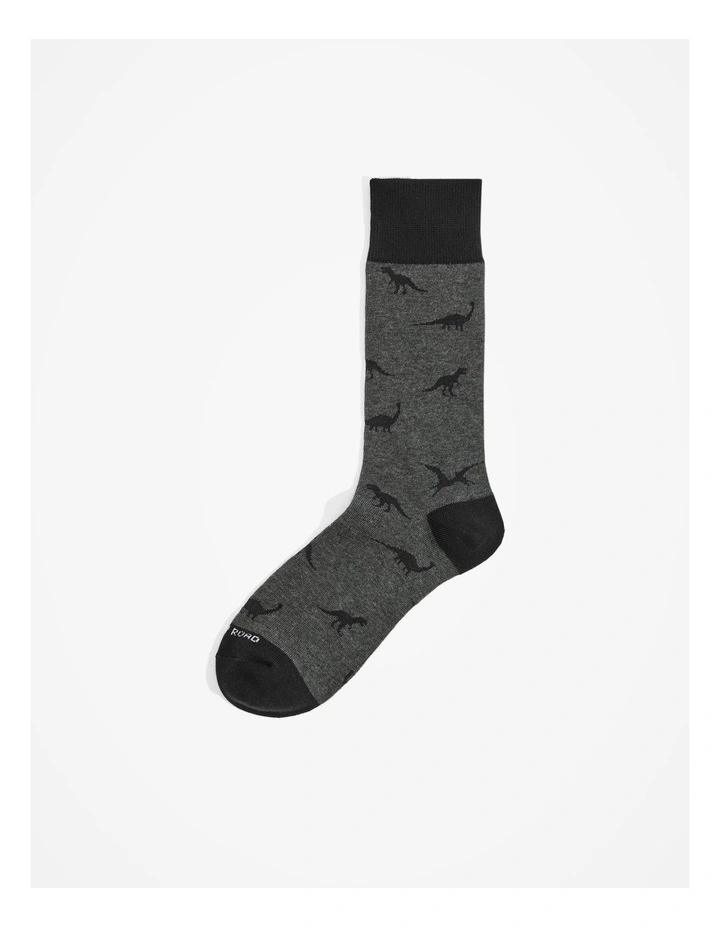 Dinosaur Sock in Charcoal Marle
