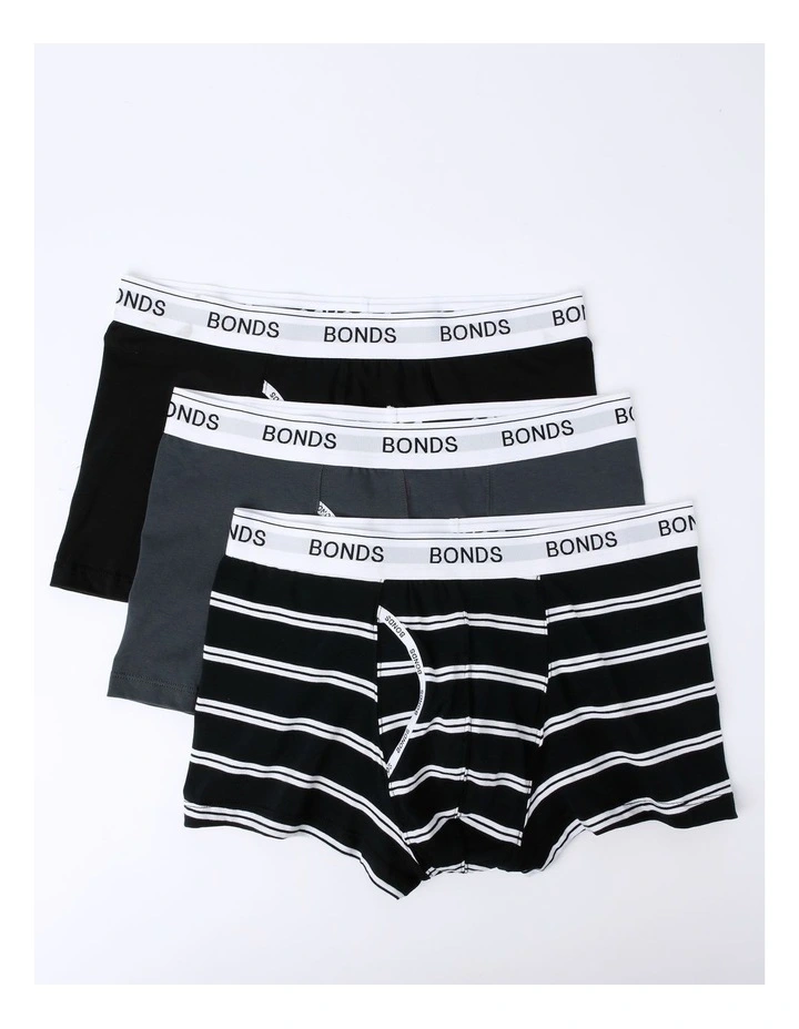 Guyfront Stripe Trunks 3 Pack in Black