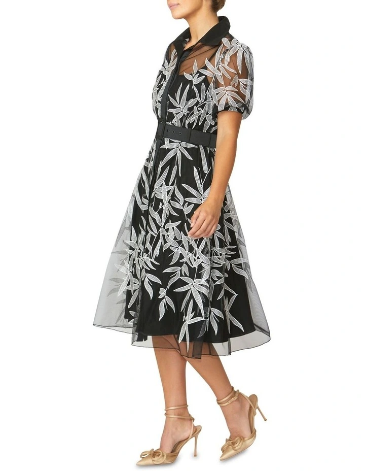 Klara Shirt Dress in Black Embroidered
