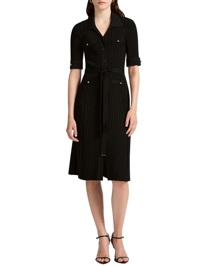 Leave Soon Knit Polo Dress in Black