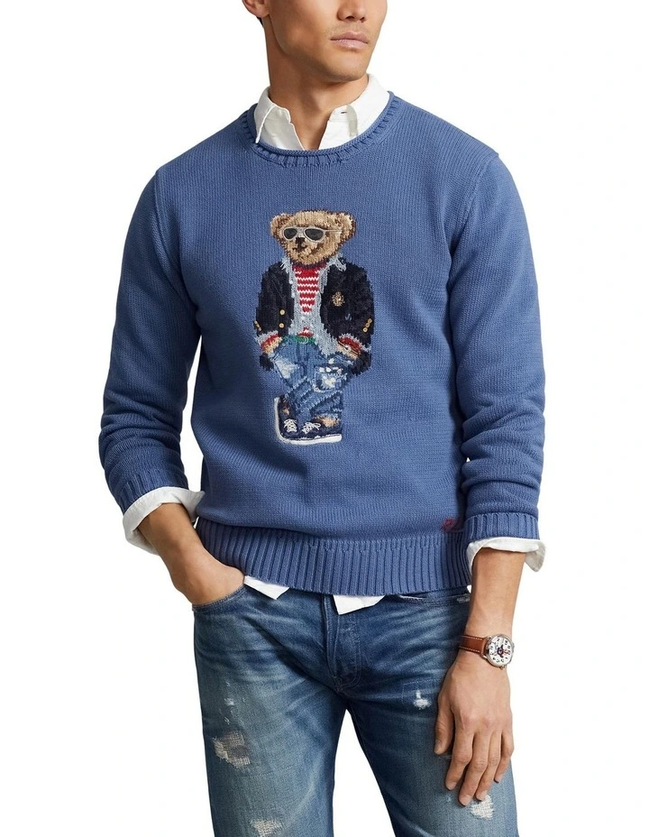 Polo Bear Cotton Mock Neck Sweater in Blue