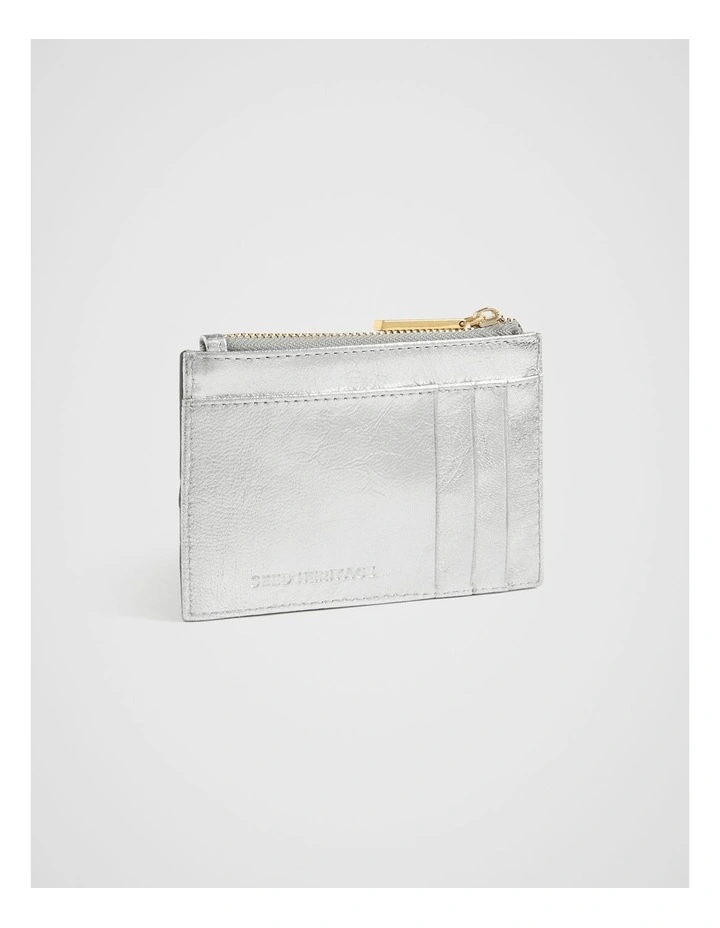 Leather Woven Card Holder in Silver