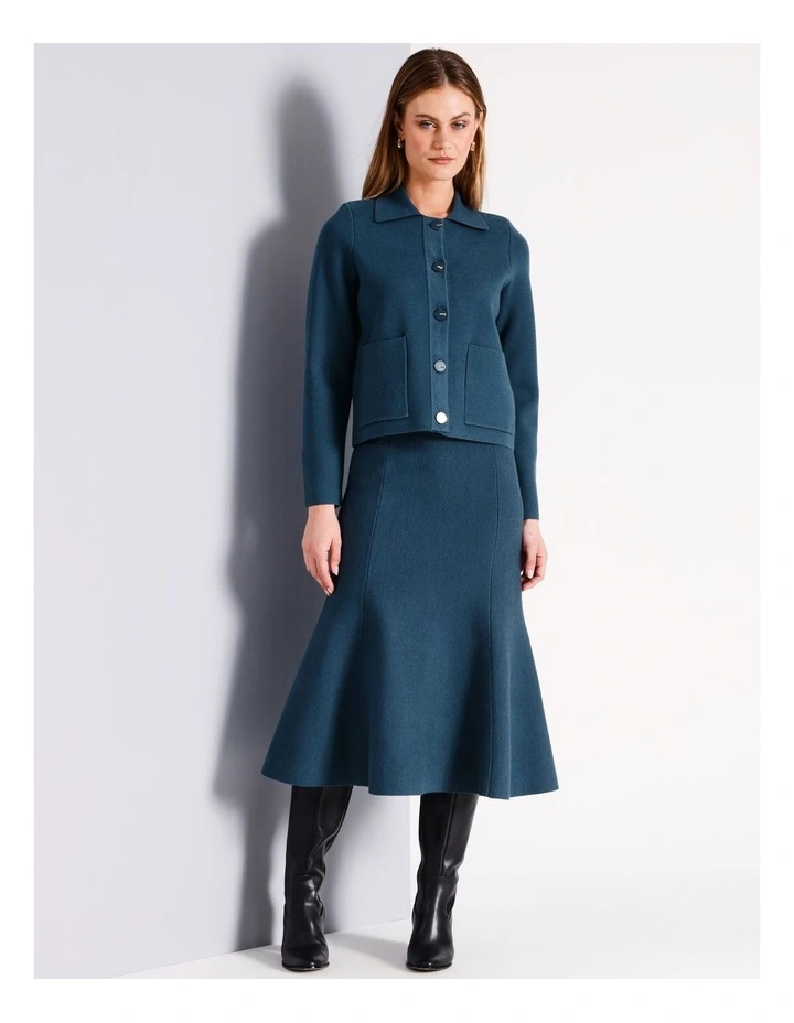 A Line Double Faced Knit Skirt In Airforce
