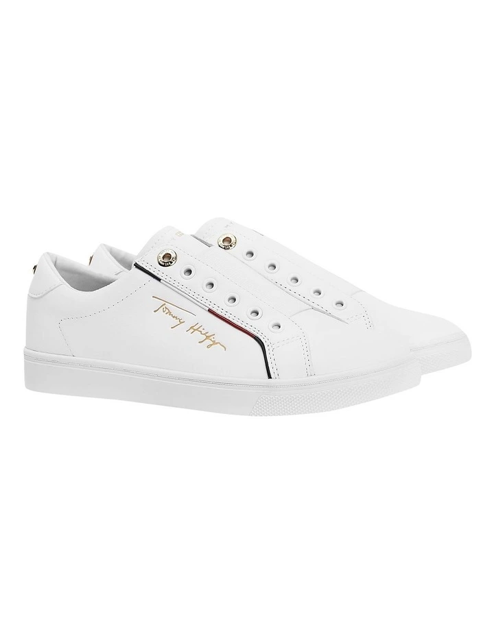 Signature Logo Leather Trainers in White