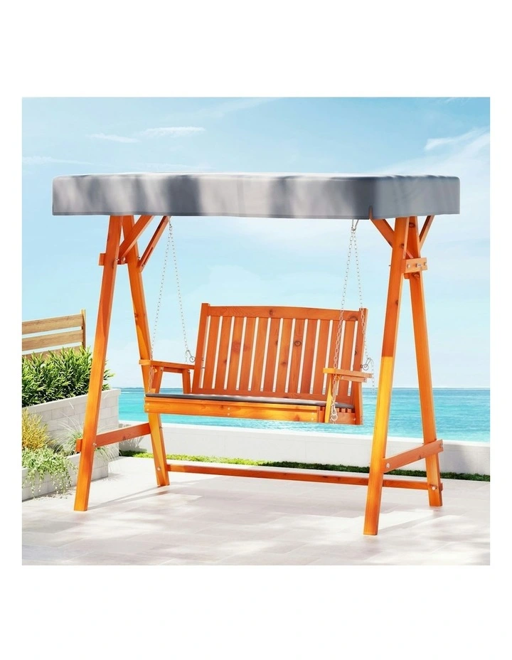 Cushion Wooden Swing Chair with Teak 2 Seater in Brown