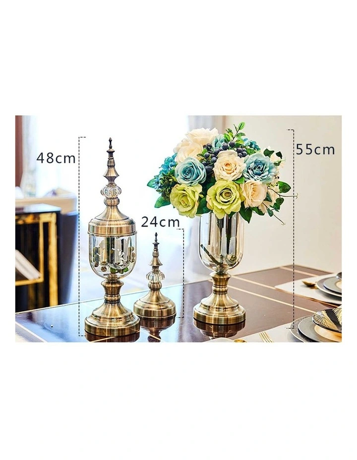 Glass Vase With Lid And Flower Set 2 Pack in Multi