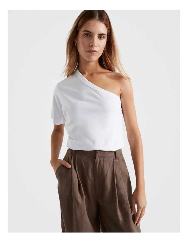 One Shoulder Boxy Tee in White