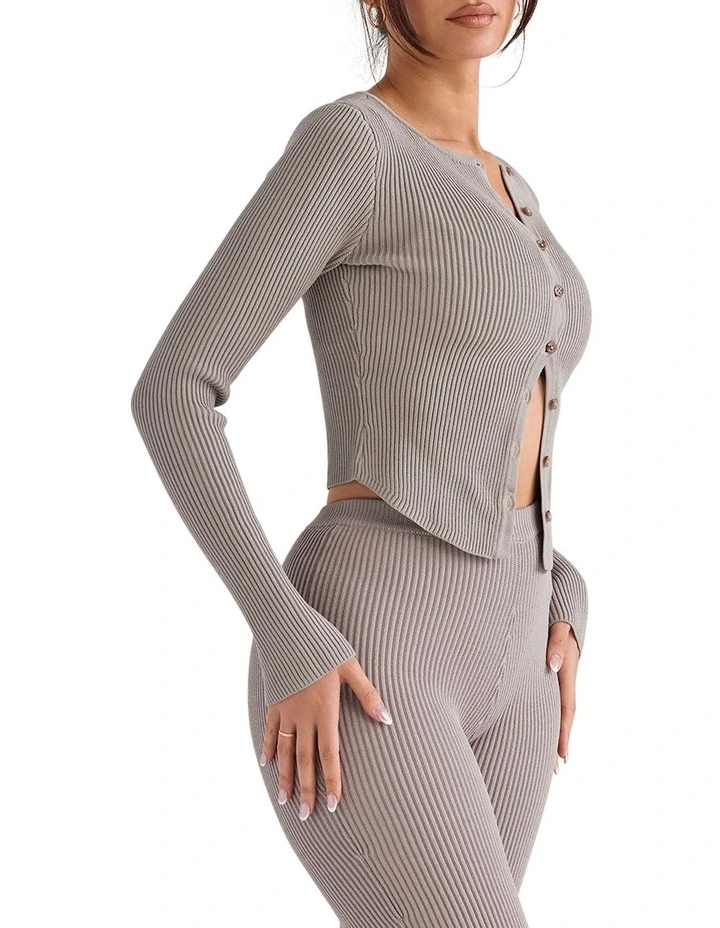 Sylvia Ribbed Knit Cardigan in Taupe