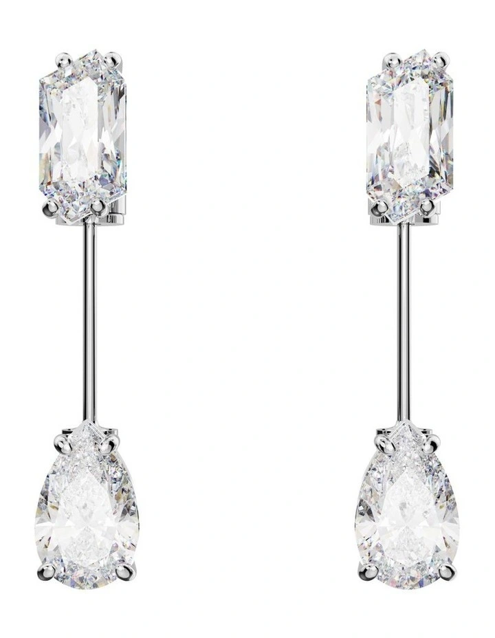 Mesmera Bar Mixed Cuts Rhodium Plated Earrings in White