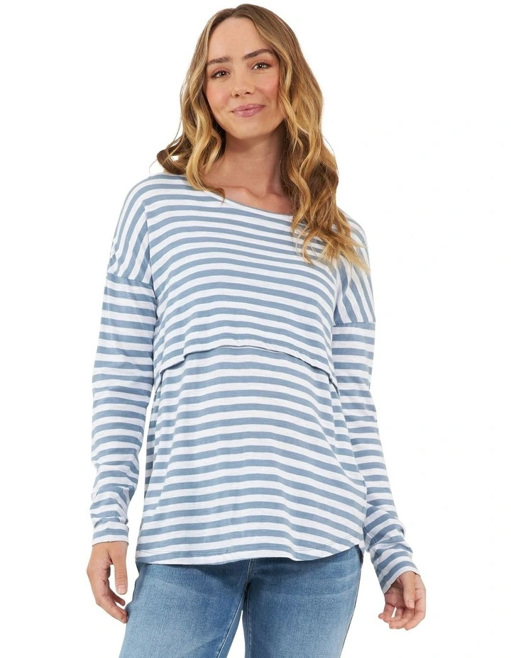 Lionel Long Sleeve Nursing Tee in Blue Multi