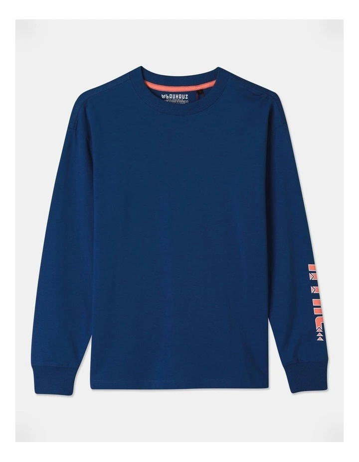 Long Sleeve Print tee With Cuff in Blue