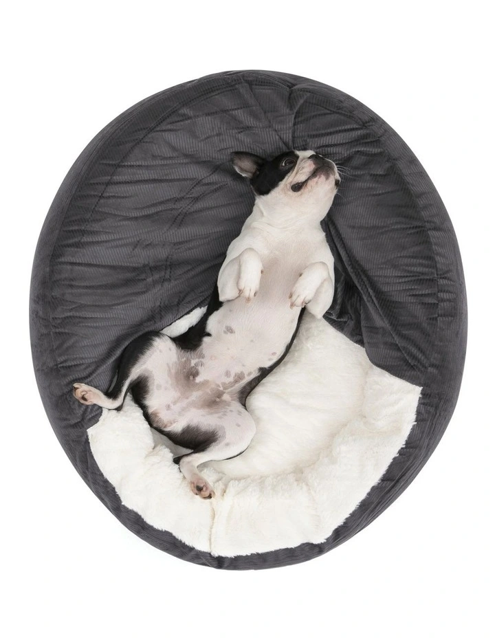 Snookie Corduroy Hooded Pet Bed in Charcoal