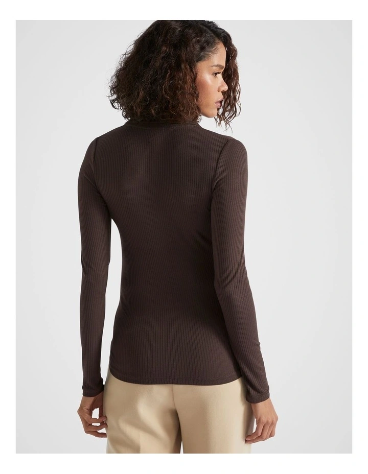 Core Rib Henley Top in Dark Espresso