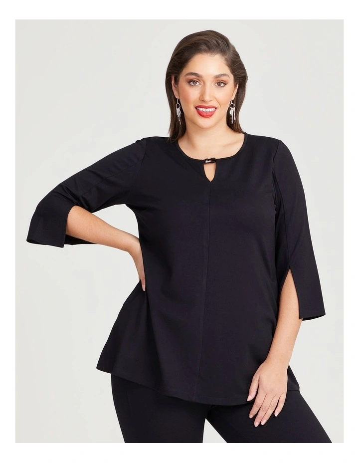 Keyhole Bamboo Ponte Top in Black
