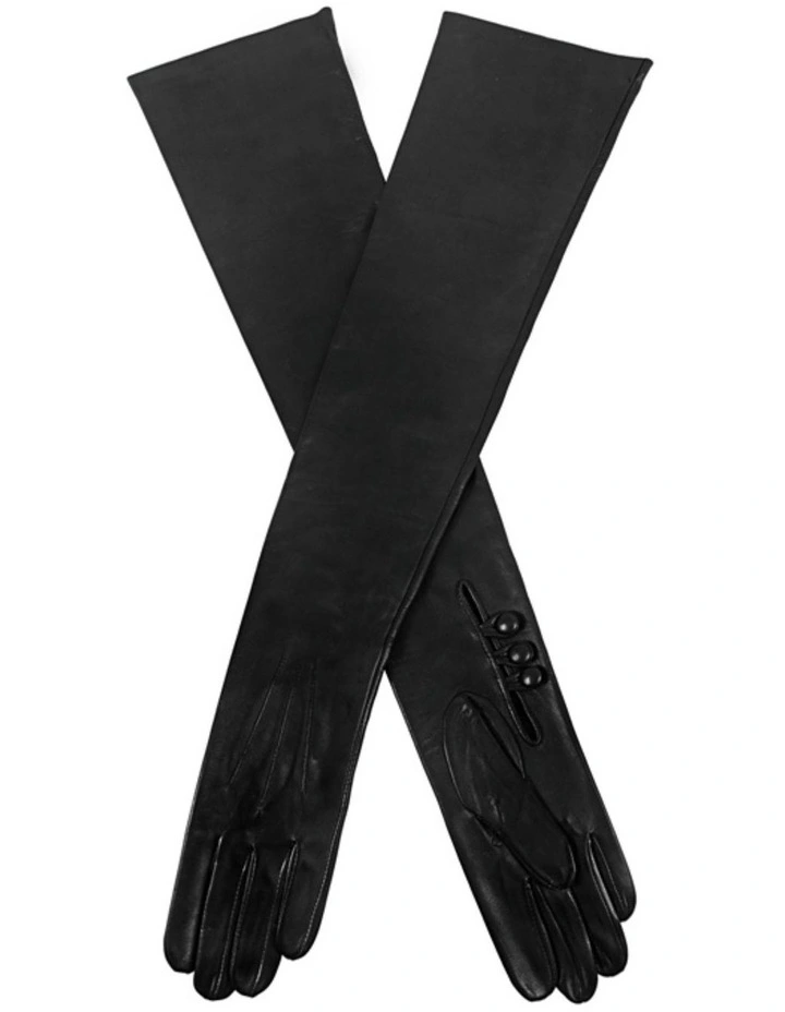 Long Opera Length Leather Gloves in Black