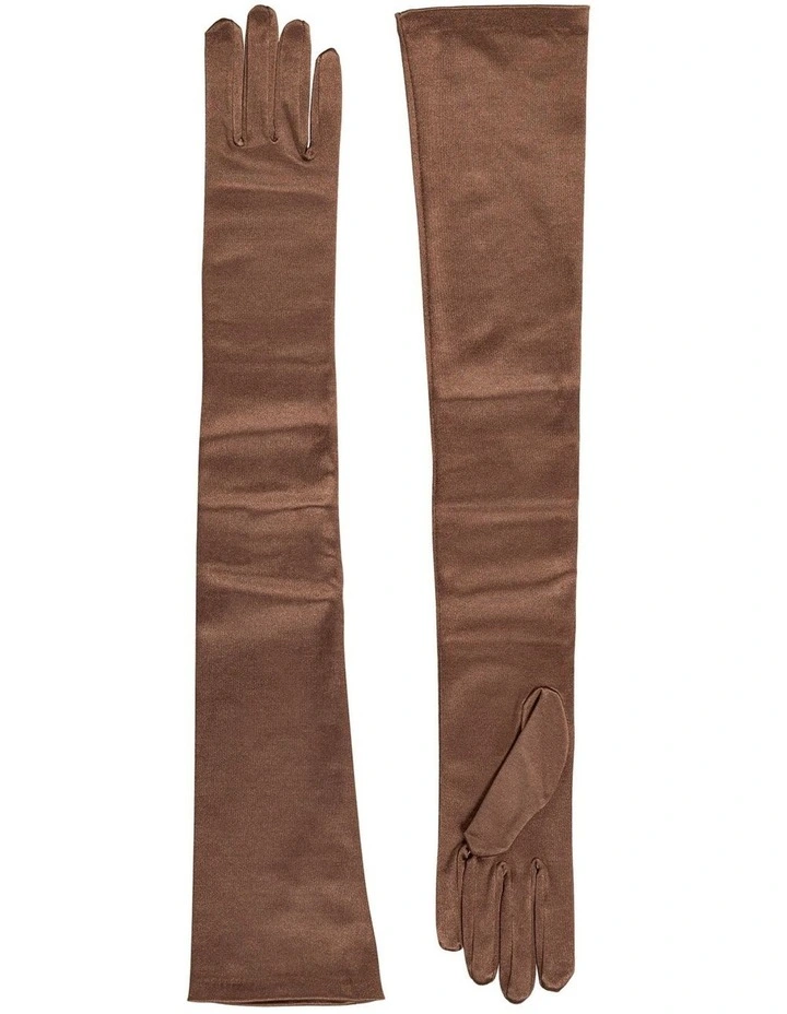 Long Opera Satin Gloves in Bronze