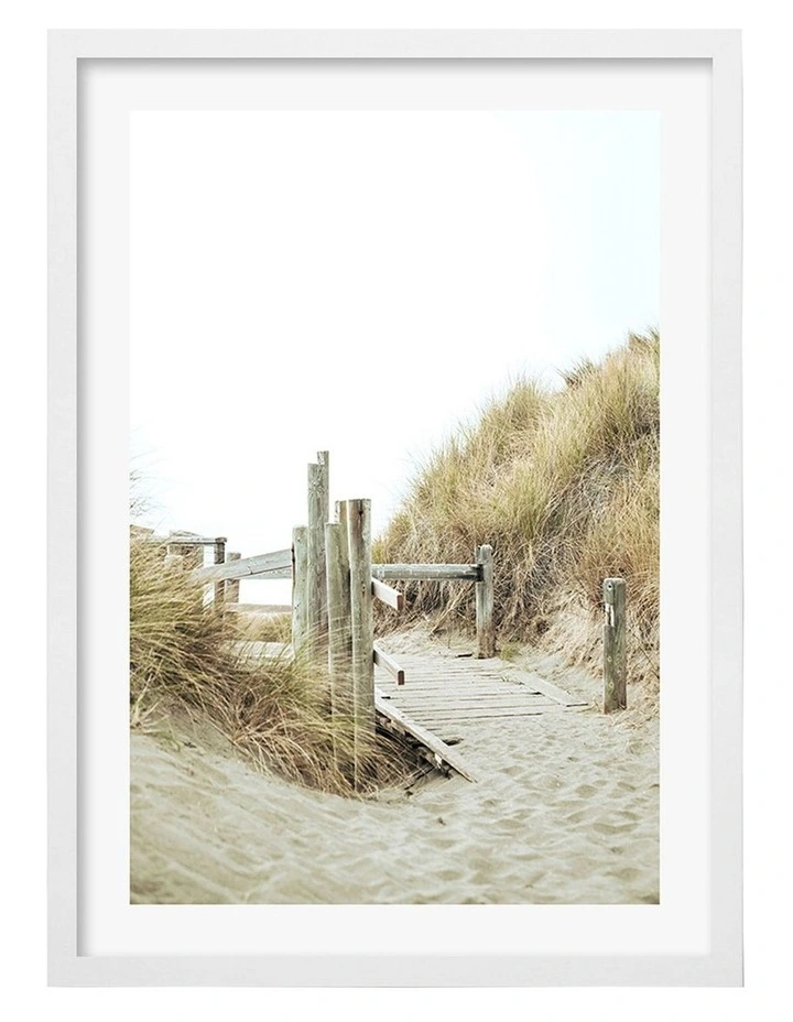 Australian Made Byron Beach Path 1 Art Print A2 in White Frame
