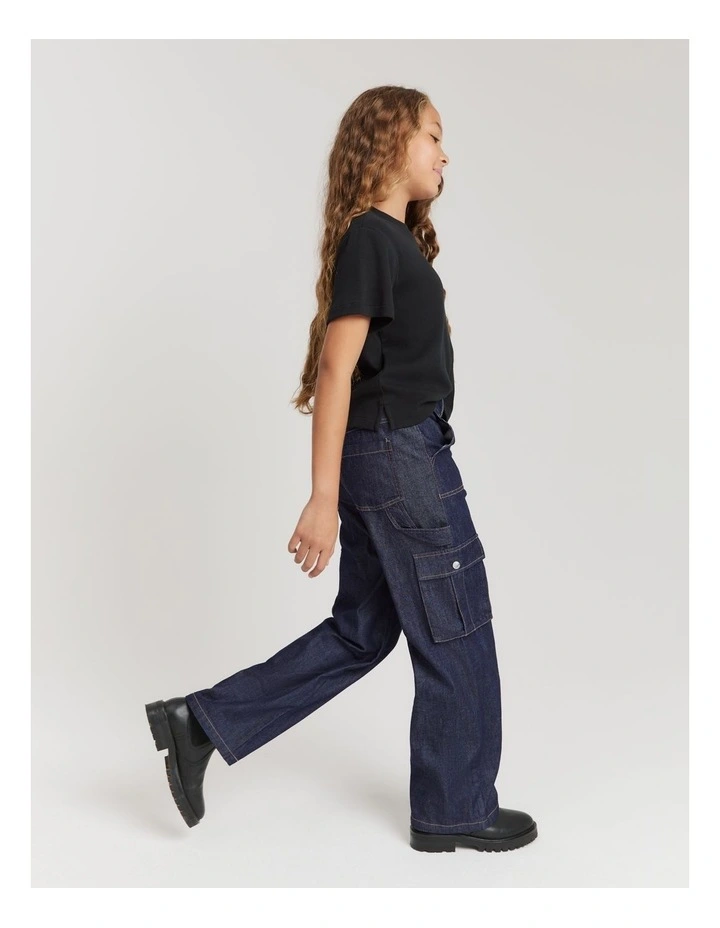 Teen Recycled Cotton Relaxed Rib T-shirt in Black