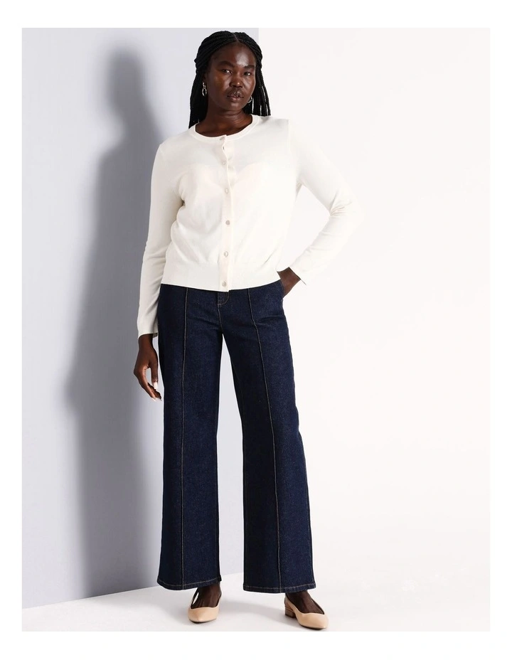 Button Front Cropped Cardi in Ecru