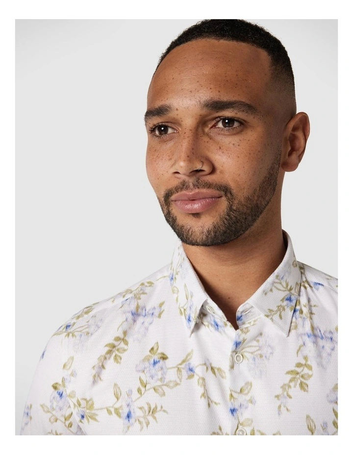 Slim Floral Print Long Sleeve Shirt in White