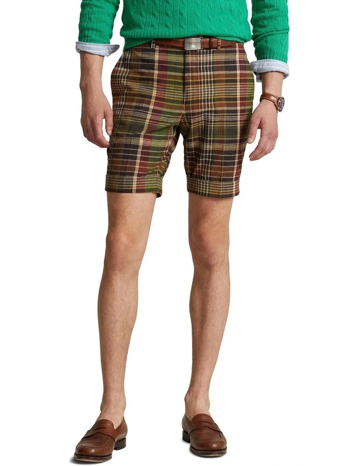 8.5-Inch Tailored Indigo Madras Shorts in Green