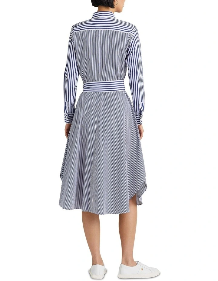 Striped Cotton Broadcloth Shirtdress in Blue