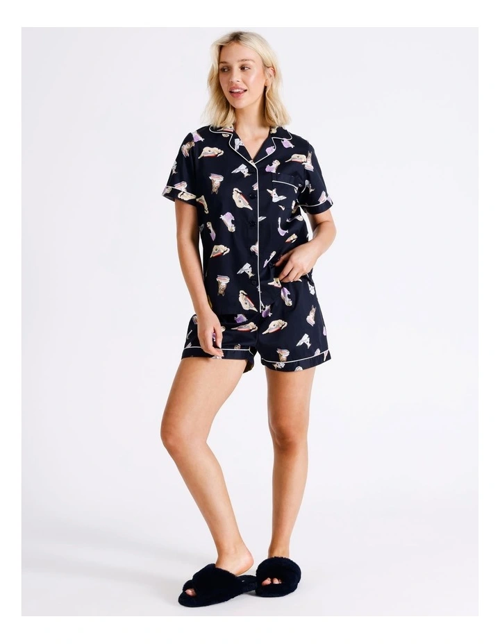 Women's Sateen Short Sleeve PJ Set in Dog Print