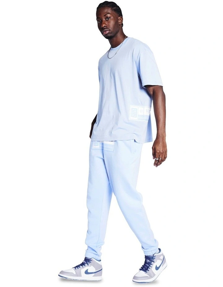 Badged Joggers in Dusty Blue
